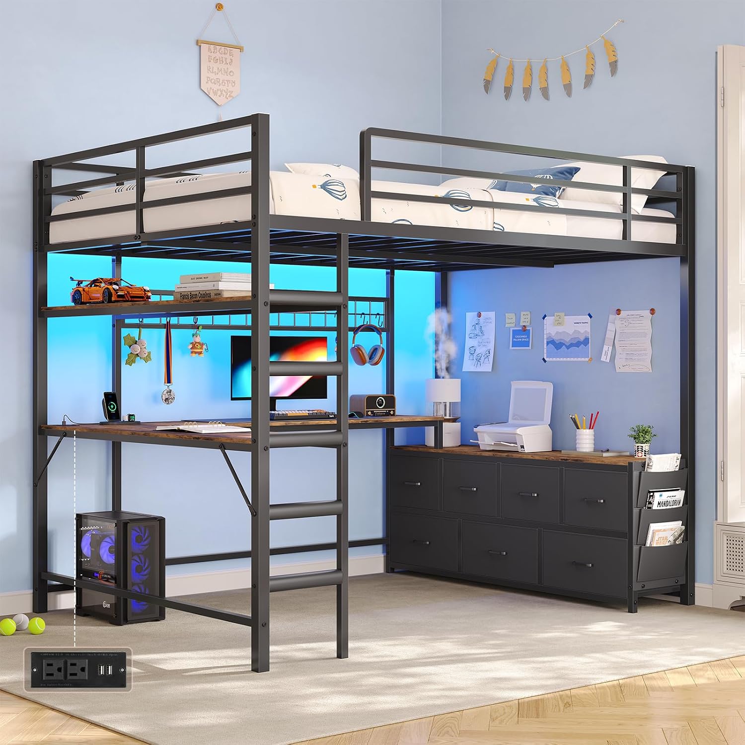 Full Size Loft Bed with U-Shap - огляд і ціна Desk Charging Station