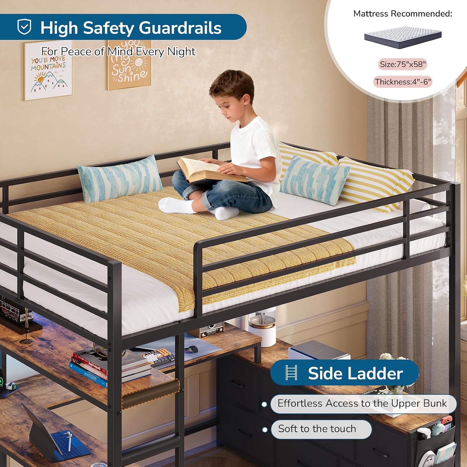 Full Size Loft Bed with U-Shap - огляд і ціна Desk Charging Station