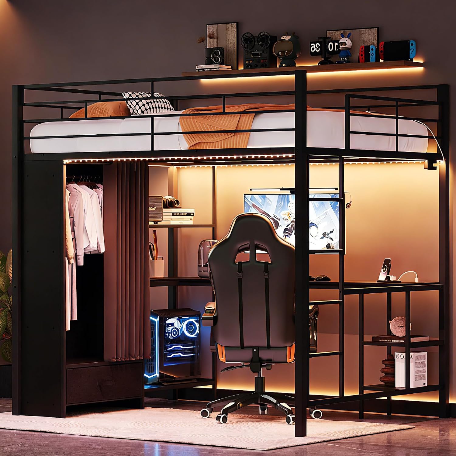 Queen Loft Bed with Wardrobe C - огляд і ціна Desk Charging Station