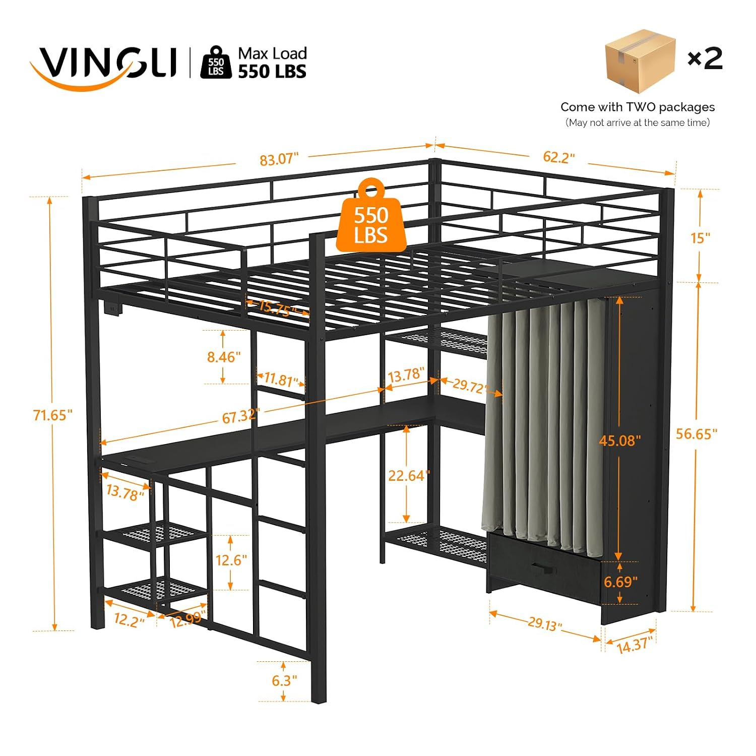Queen Loft Bed with Wardrobe C - огляд і ціна Desk Charging Station