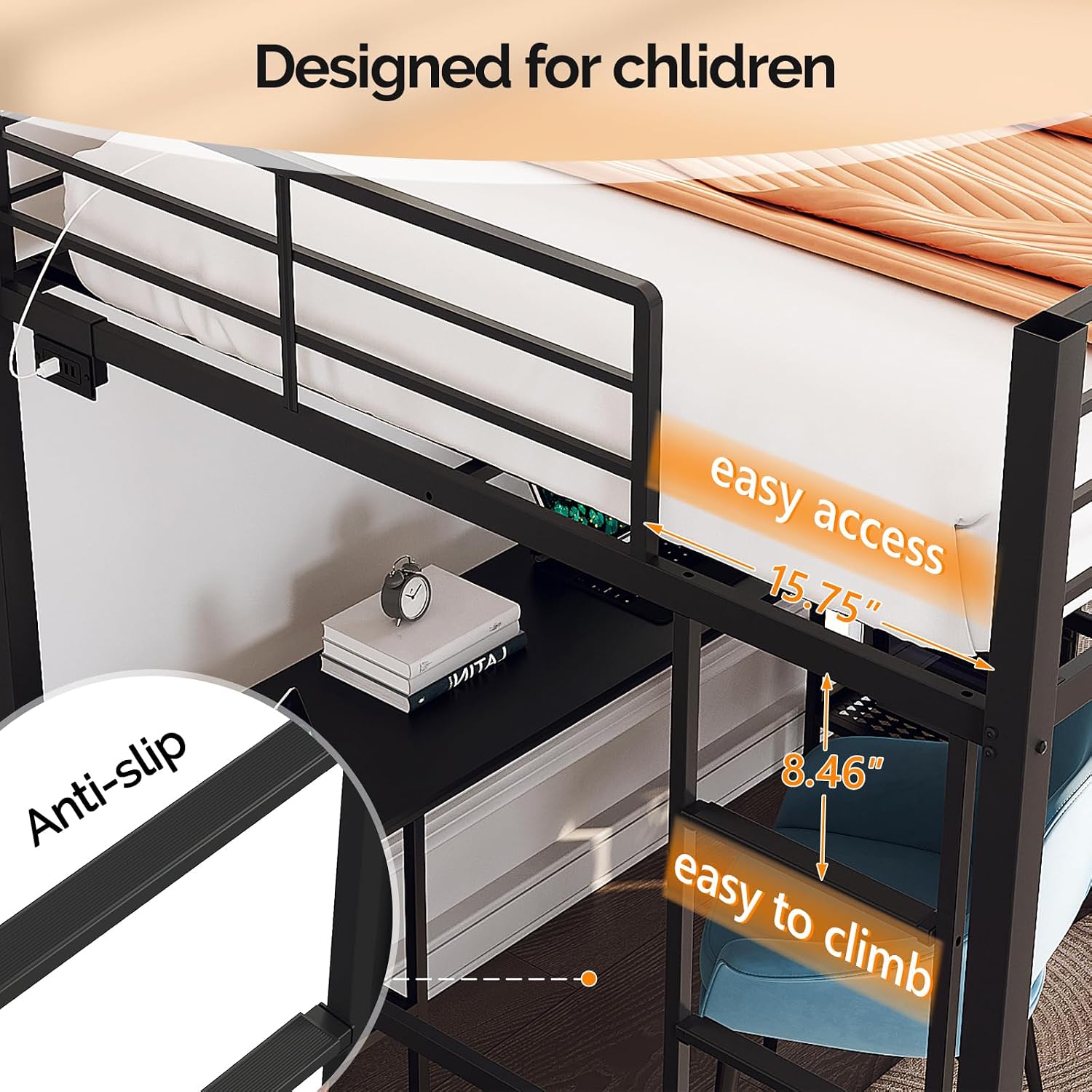 Queen Loft Bed with Wardrobe C - огляд і ціна Desk Charging Station