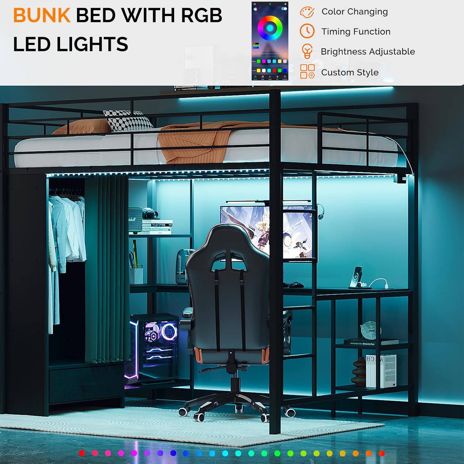 Queen Loft Bed with Wardrobe C - огляд і ціна Desk Charging Station